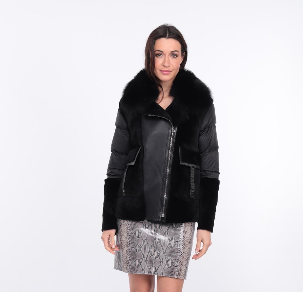Mouton Shearling Coat with Fox Fur Collar