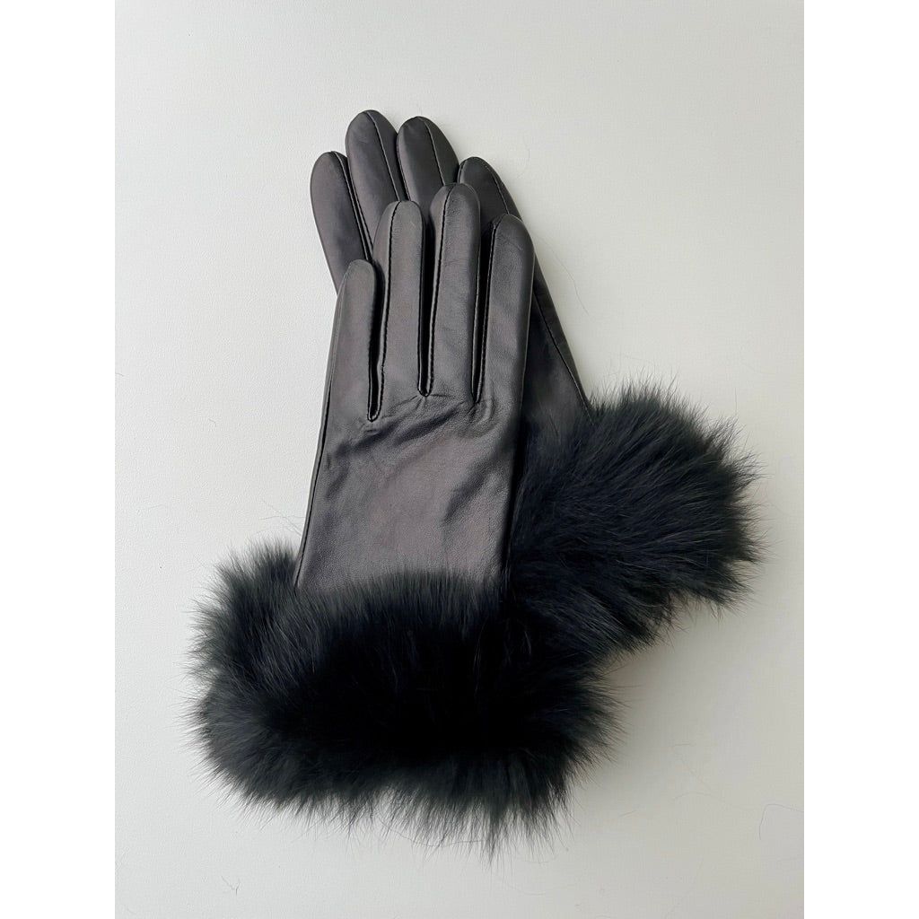 Leather Gloves with Fox Fur Trim