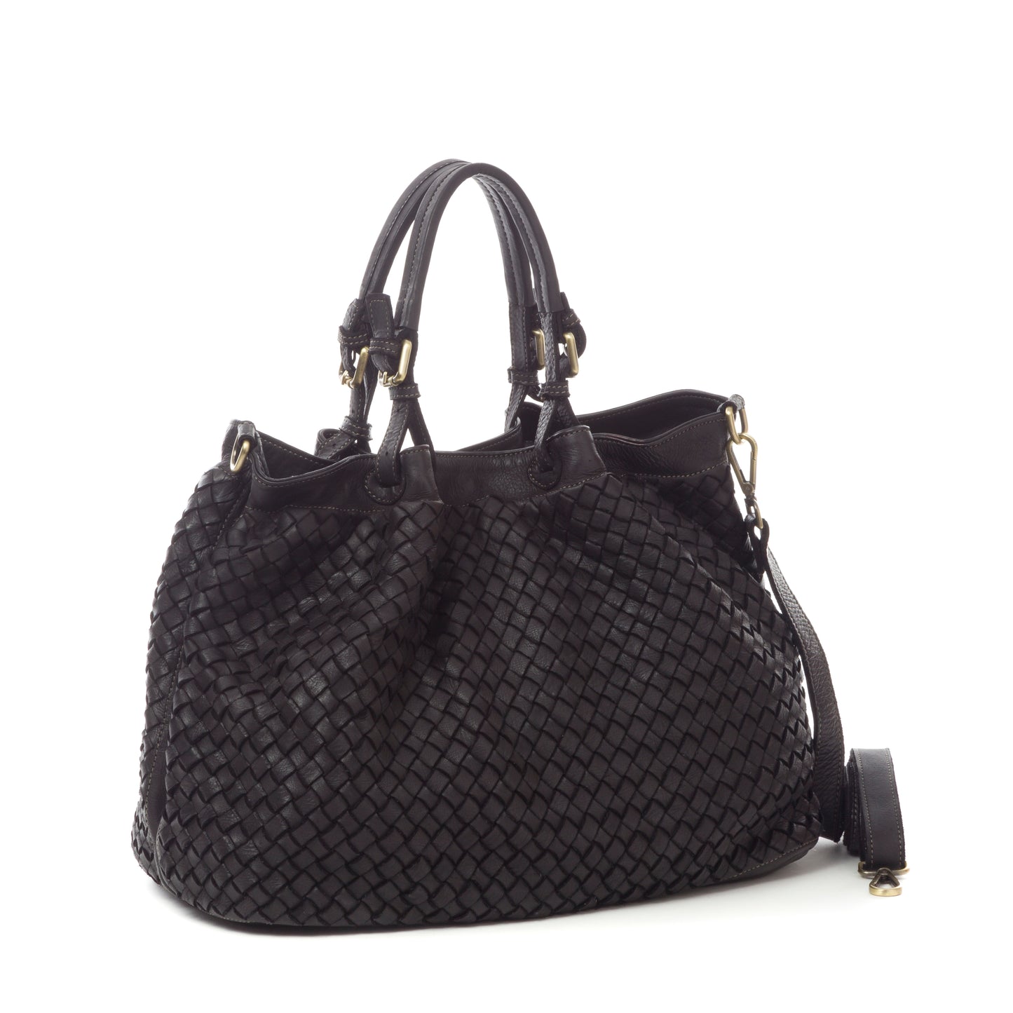 Italian Braided Leather Handbag - Sara Grande in Navy - Made in Florence