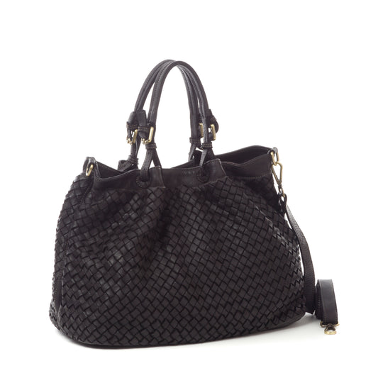 Italian Braided Leather Handbag - Sara Grande in Forest Green - Made in Florence