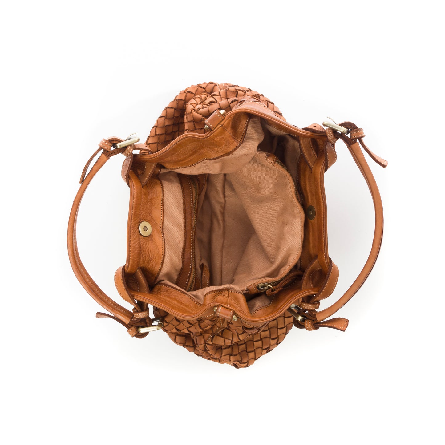 Italian Braided Leather Handbag - Sara in Cognac - Made in Florence