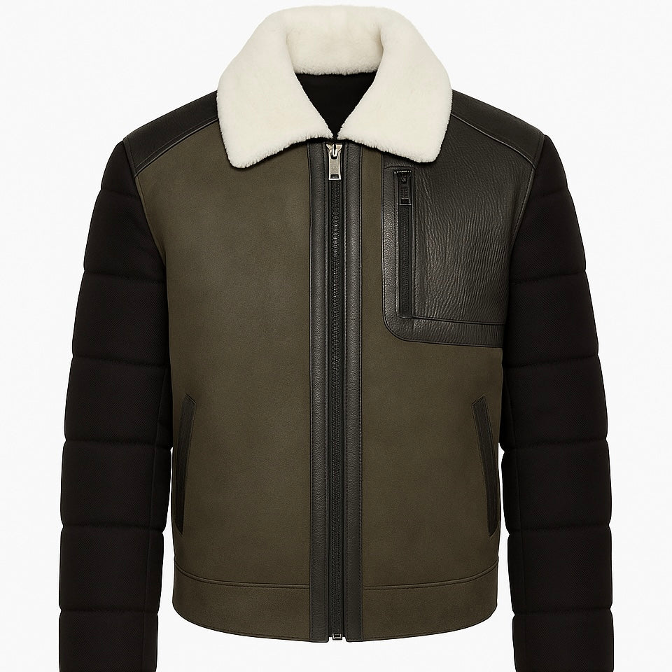 Mouton Shearling Jas – Khaki & Zwart