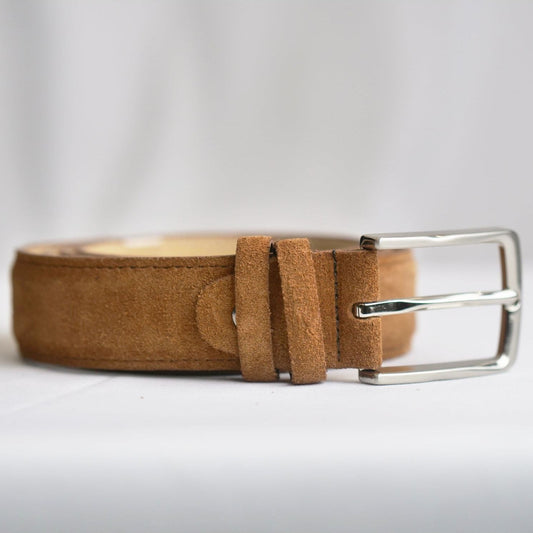 Suede Leather Belt - 35mm - Cognac