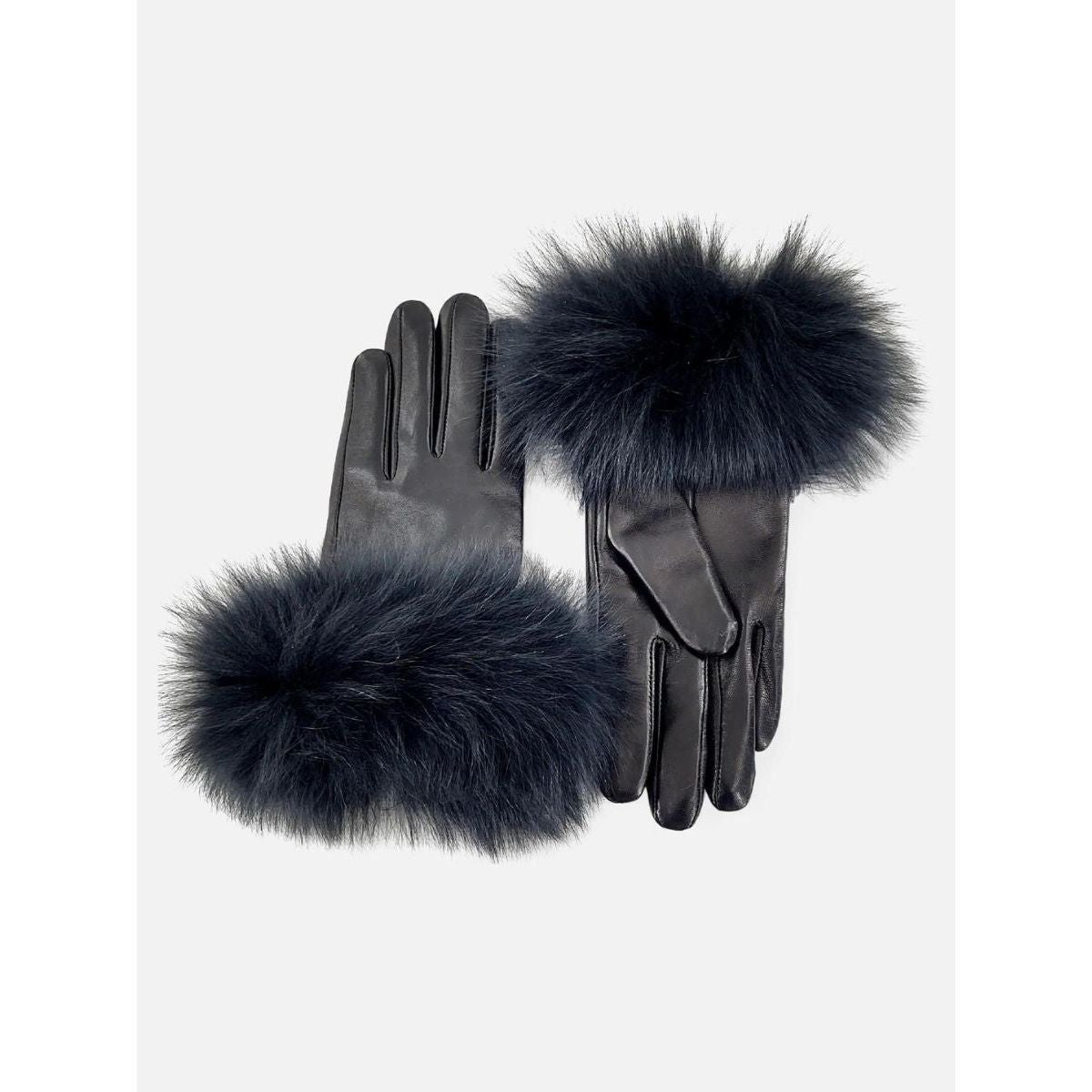 Leather Gloves with Fox Fur Trim