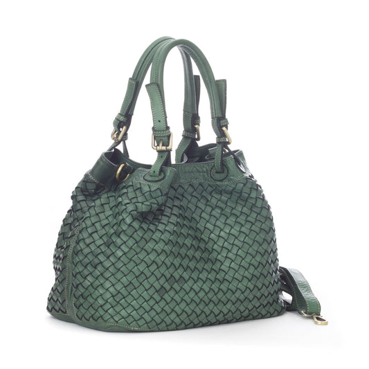 Italian Braided Leather Handbag - Sara Grande in Navy - Made in Florence