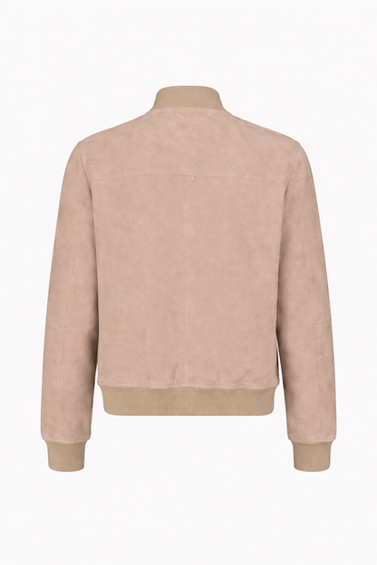 Luxe Geitensuède Bomberjas – Tijdloze Elegantie in Beige/Stone