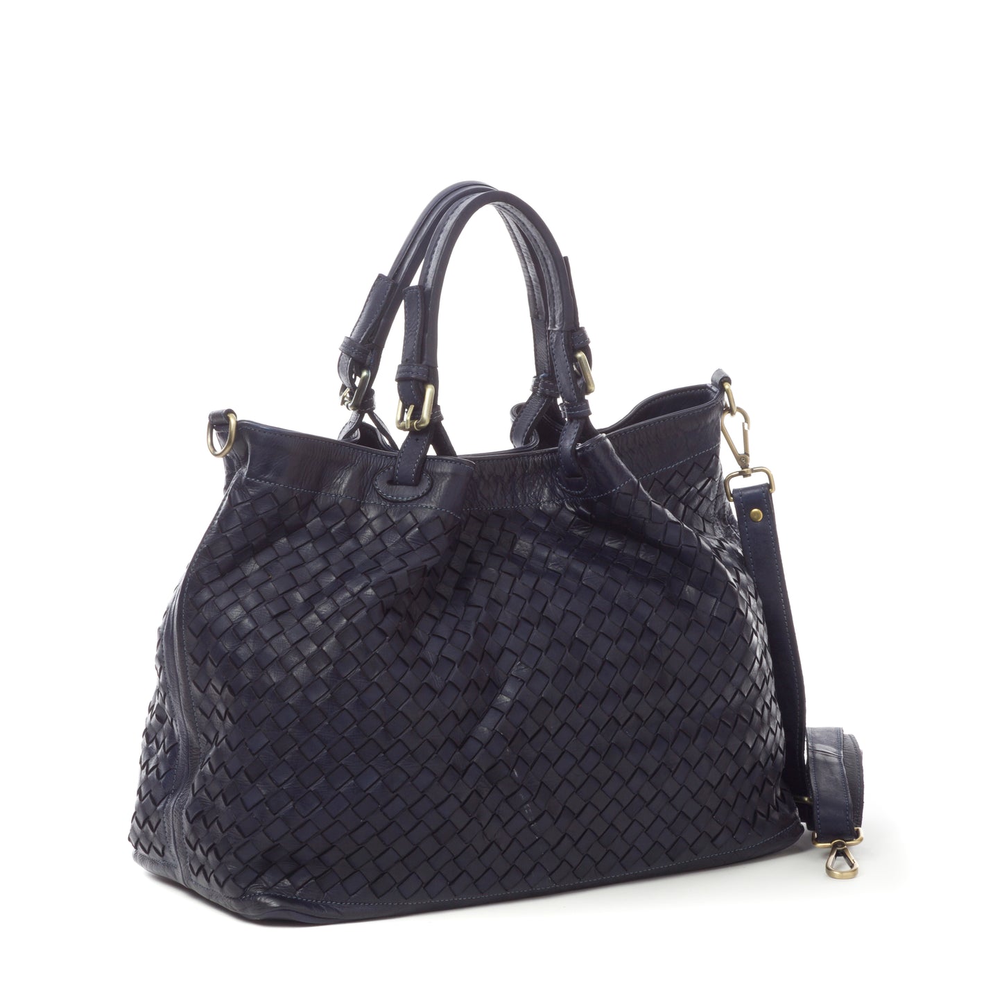 Italian Braided Leather Handbag - Sara Grande in Black - Made in Florence