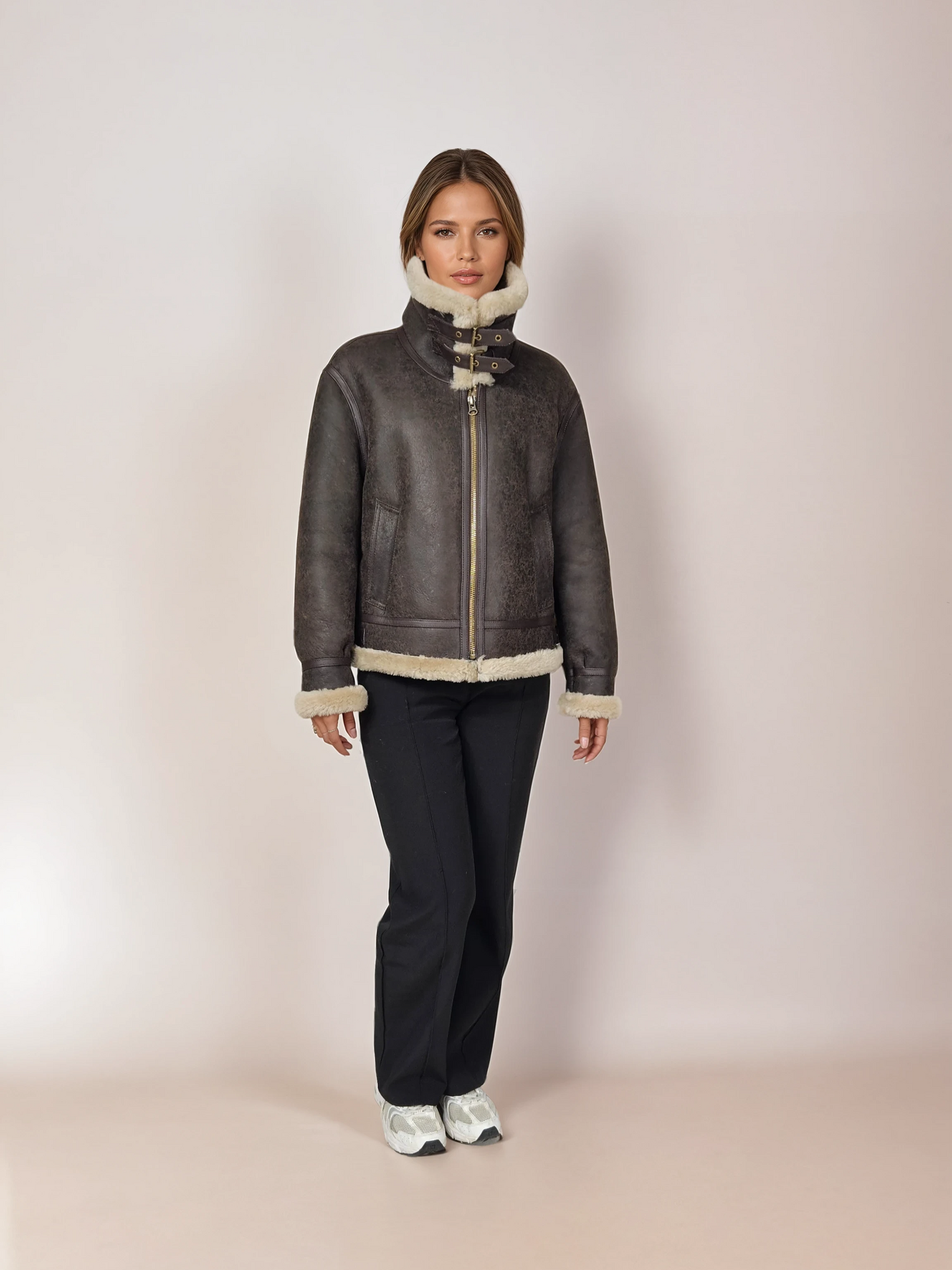 Mouton Shearling Nappa Lam - Donker Bruin