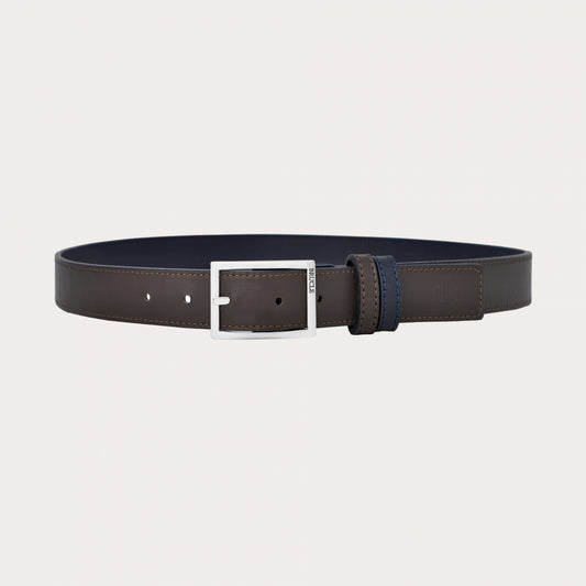 Saffiano Leren Riem - Reversible – Donkerbruin & Blauw | Made in Italy