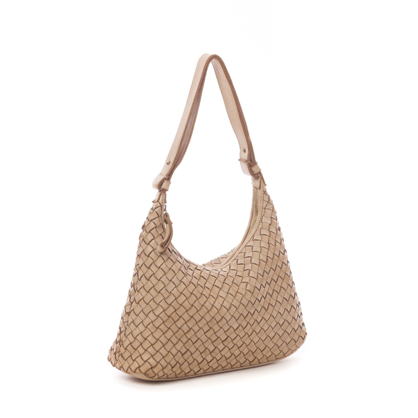 Italian Braided Leather Shoulder Bag - Emma in Beige - Made in Florence
