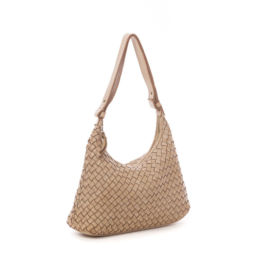 Italian Braided Leather Shoulder Bag - Emma in Beige - Made in Florence