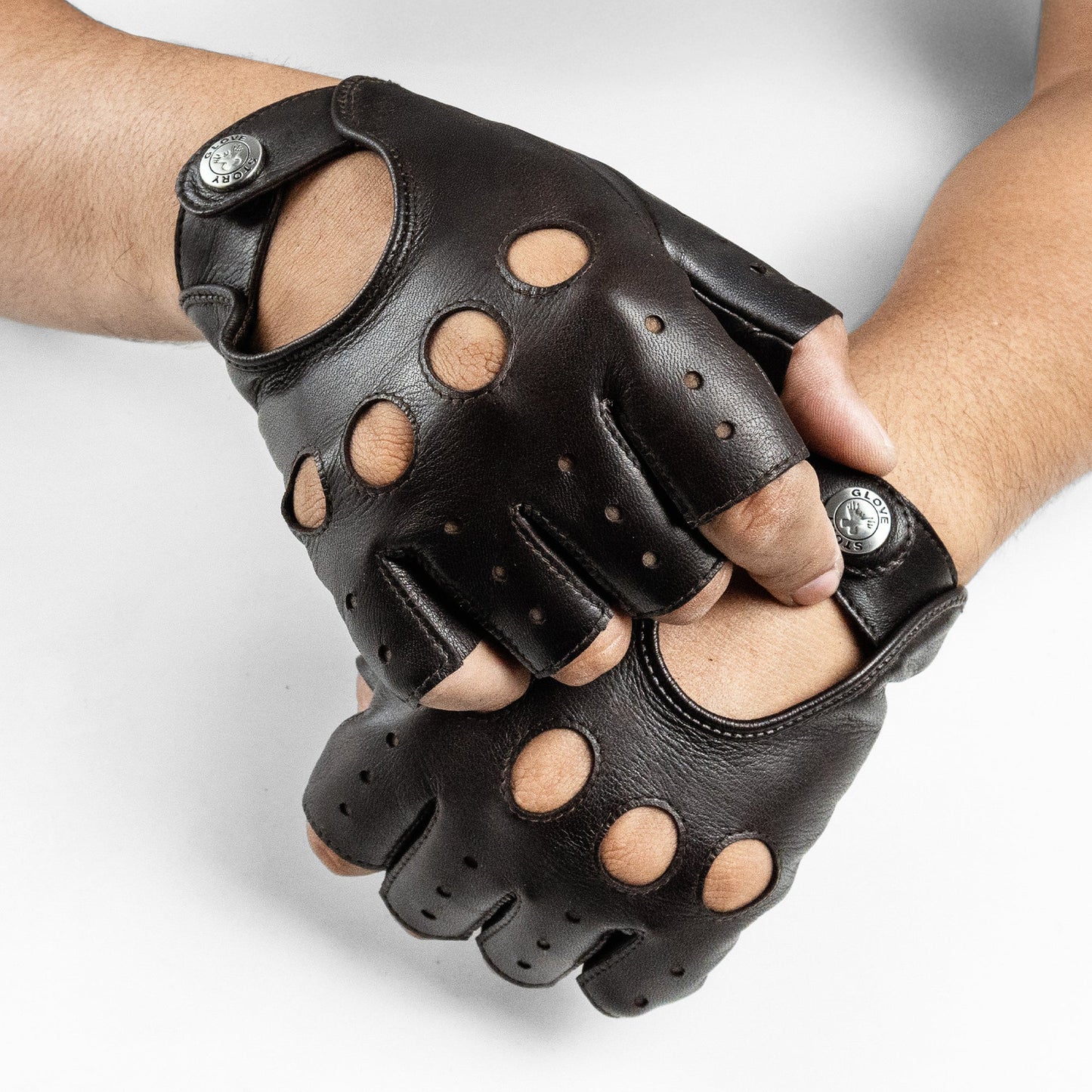 Driving Gloves Fingerless Lambskin - Unlined - Dark brown