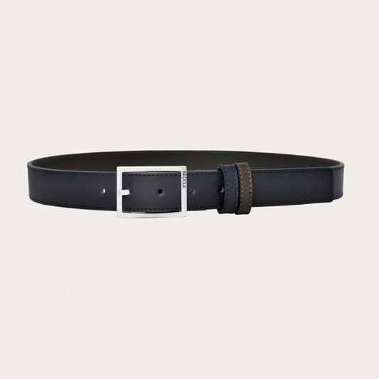 Saffiano Leren Riem - Reversible – Donkerbruin & Blauw | Made in Italy