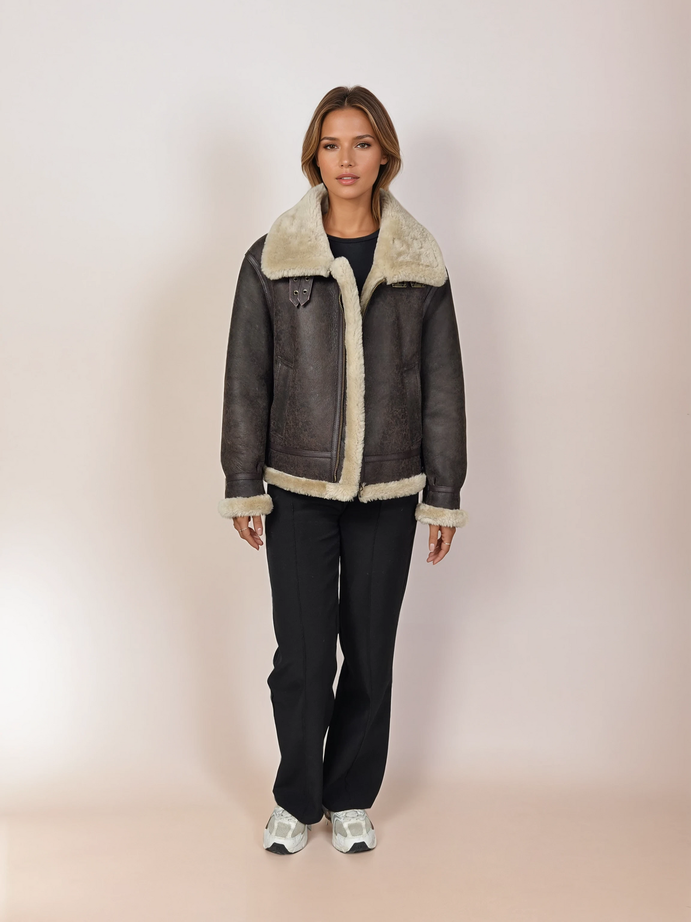 Mouton Shearling Nappa Lam - Donker Bruin