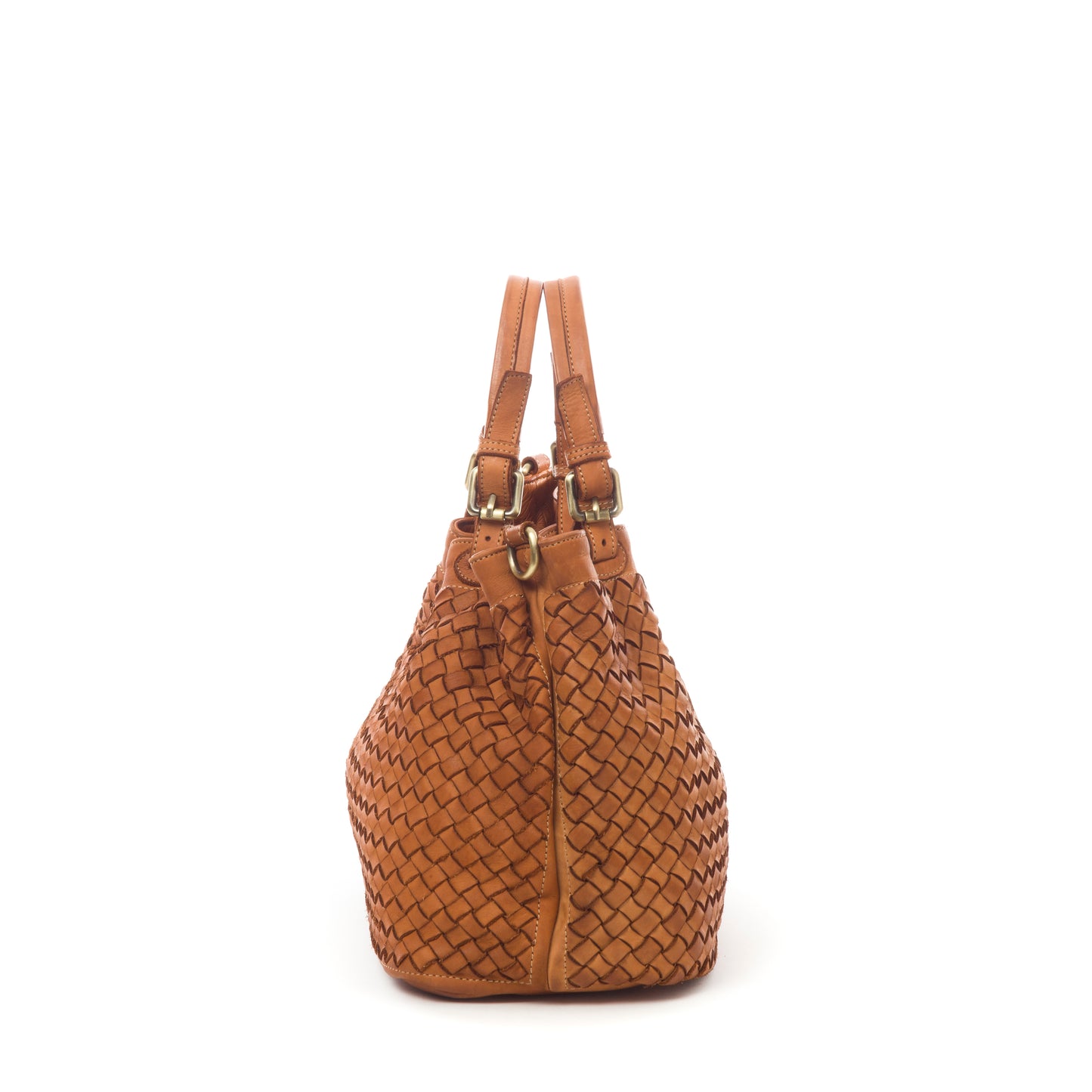Italian Braided Leather Handbag - Sara in Cognac - Made in Florence