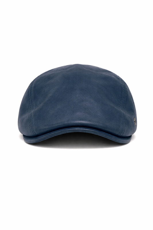 Lederen Flat Cap – Handmade in Italy - Navy