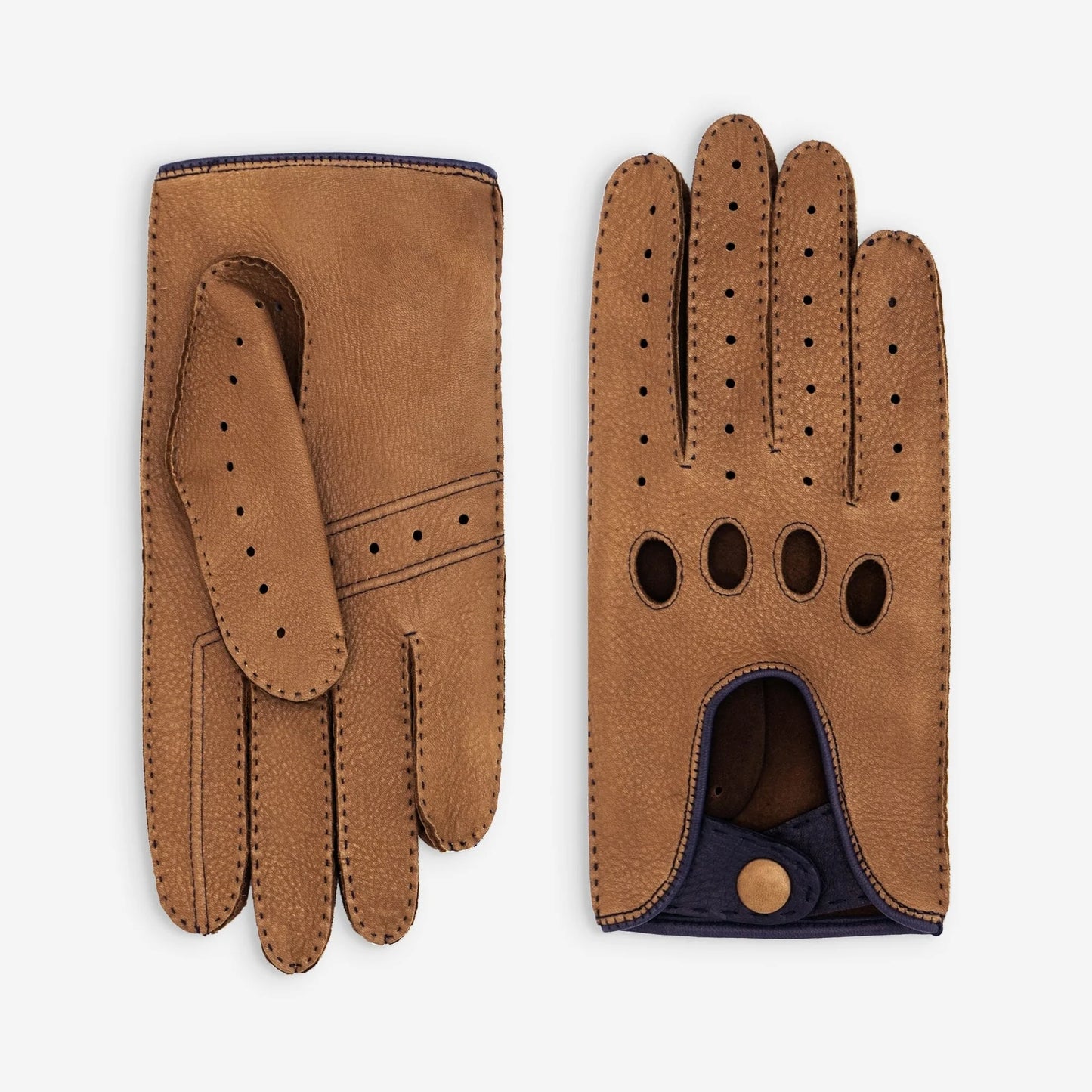 Deerskin Driving Gloves - Unlined - Cork / Deep Blue