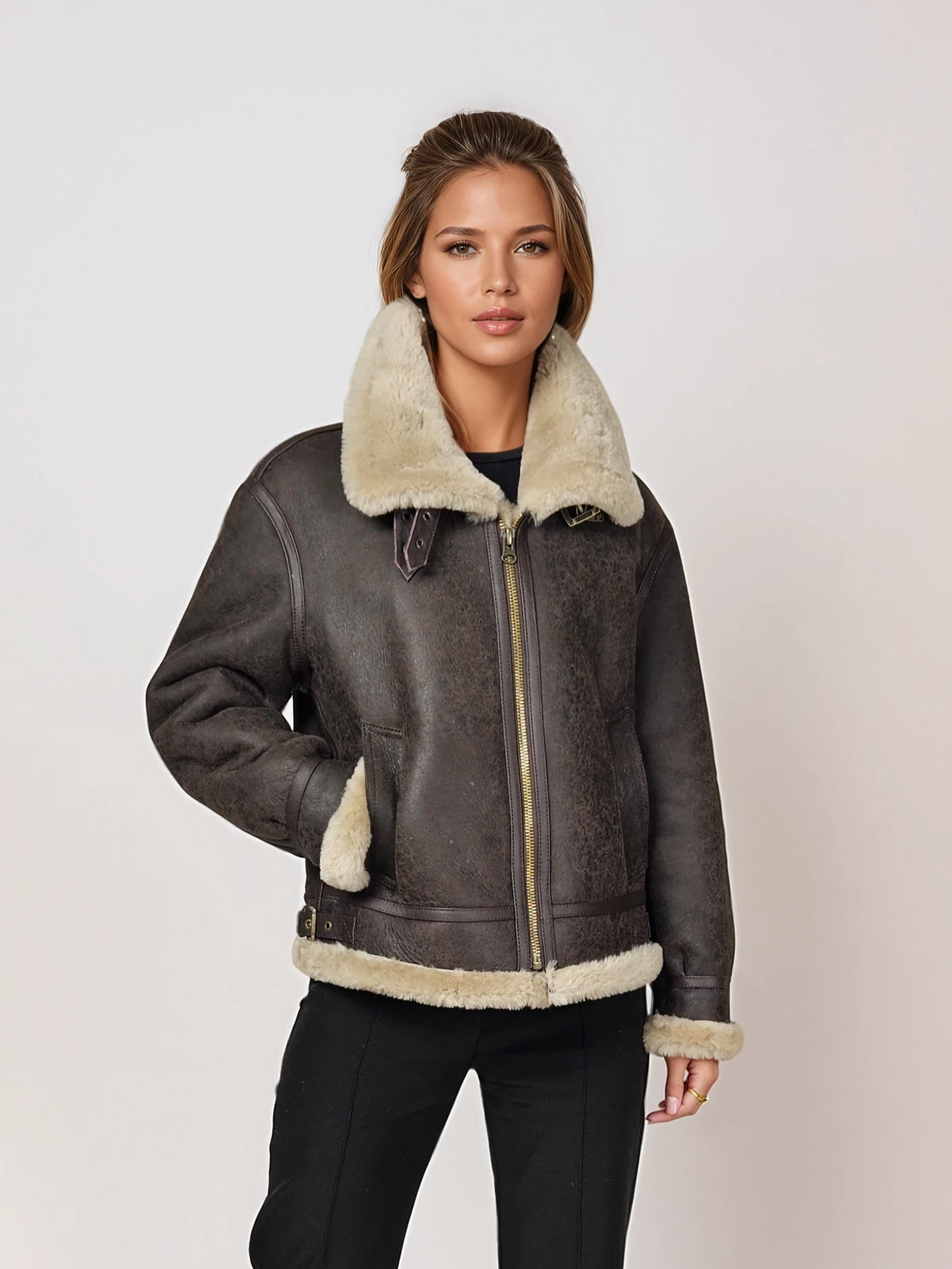 Mouton Shearling Nappa Lam - Donker Bruin