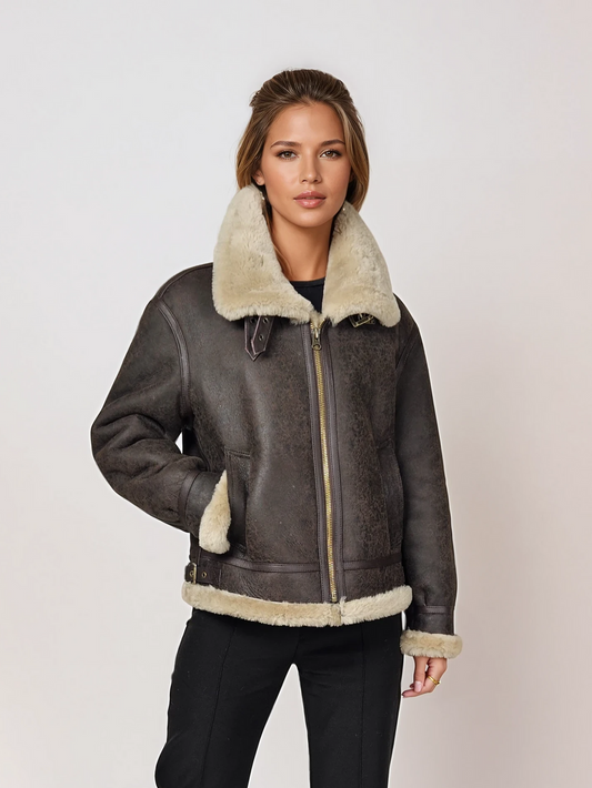Mouton Shearling Nappa Lam - Donker Bruin