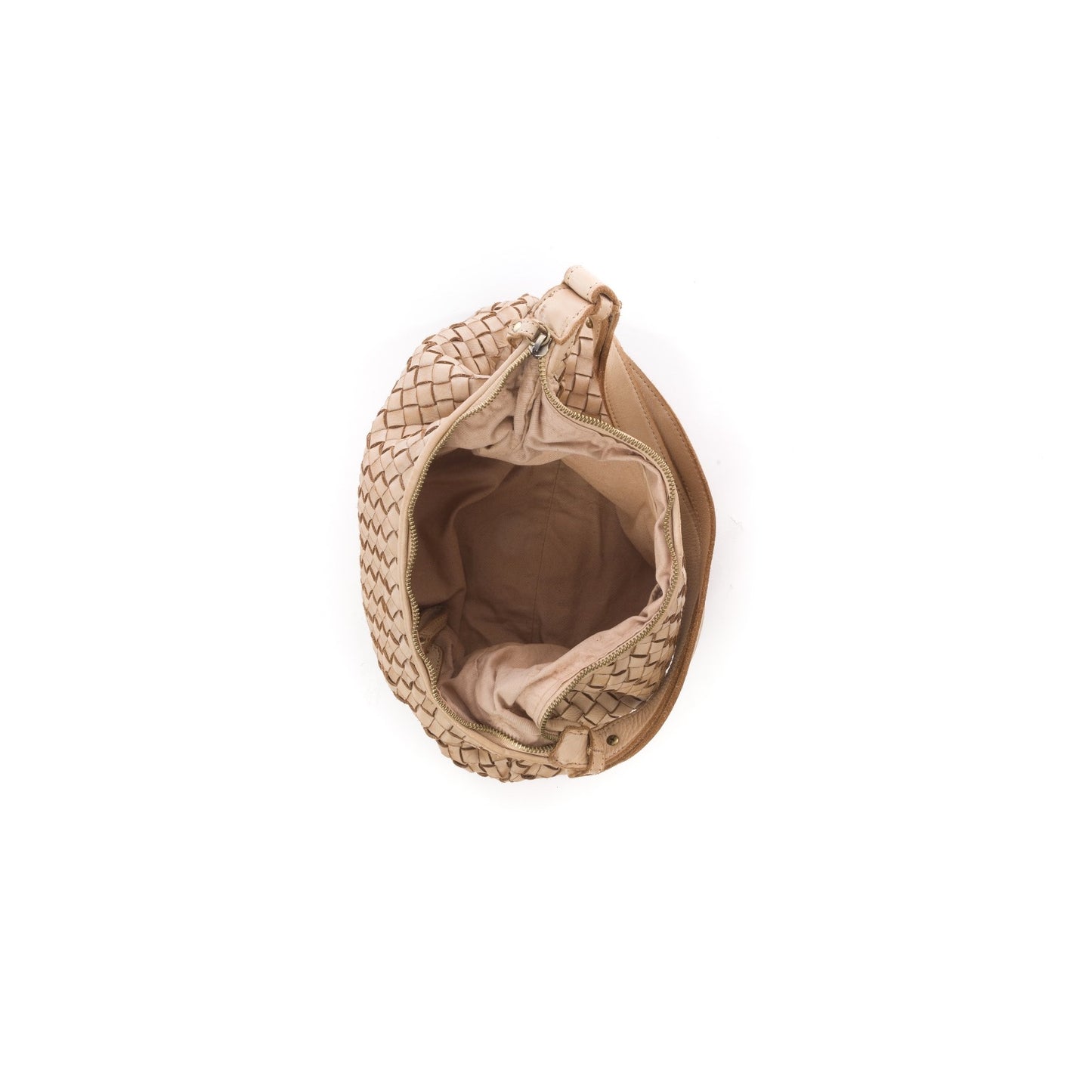 Italian Braided Leather Shoulder Bag - Emma in Beige - Made in Florence