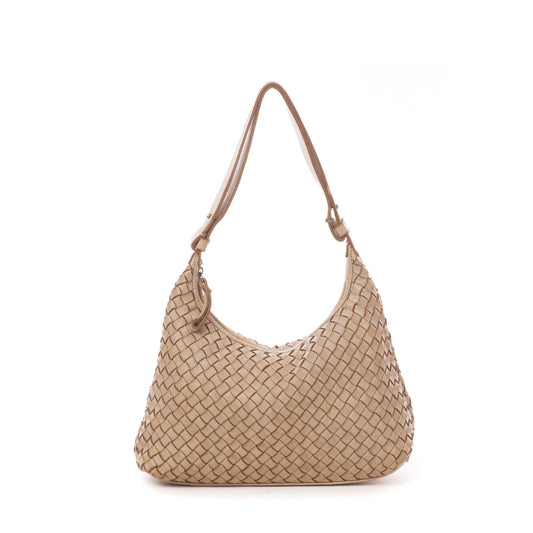 Italian Braided Leather Shoulder Bag - Emma in Beige - Made in Florence