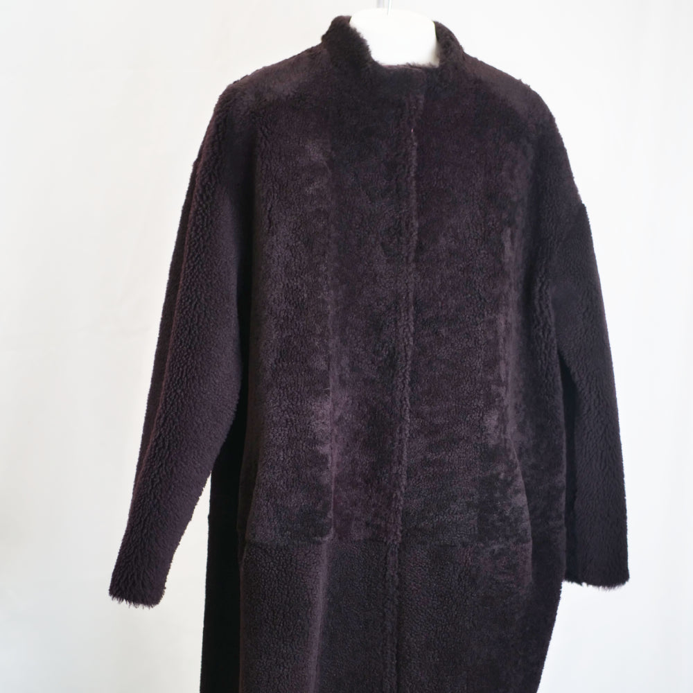 Shearling Mantel in Merino Wol in Aubergine kleur