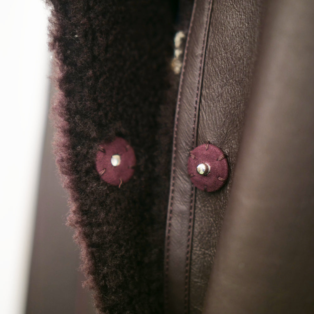 Shearling Mantel in Merino Wol in Aubergine kleur