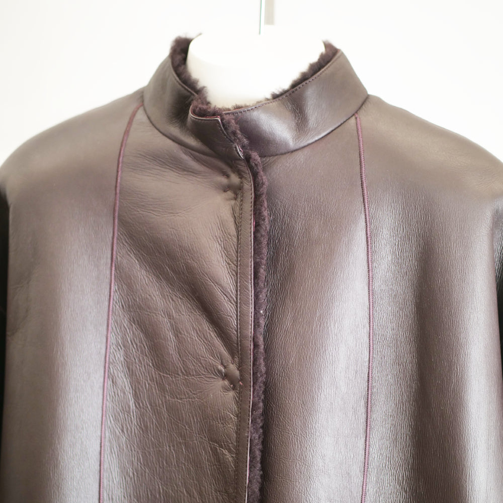 Shearling Mantel in Merino Wol in Aubergine kleur