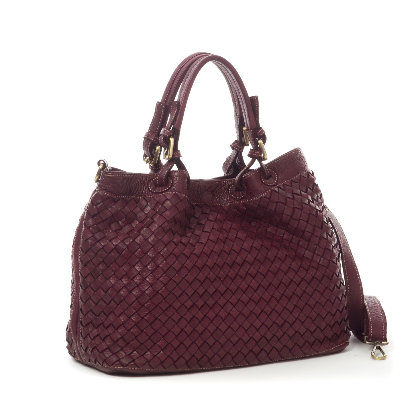 Italian Braided Leather Handbag - Sara Grande in Black - Made in Florence