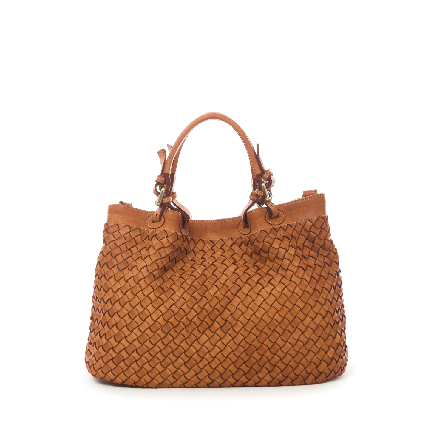 Italian Braided Leather Handbag - Sara in Cognac - Made in Florence