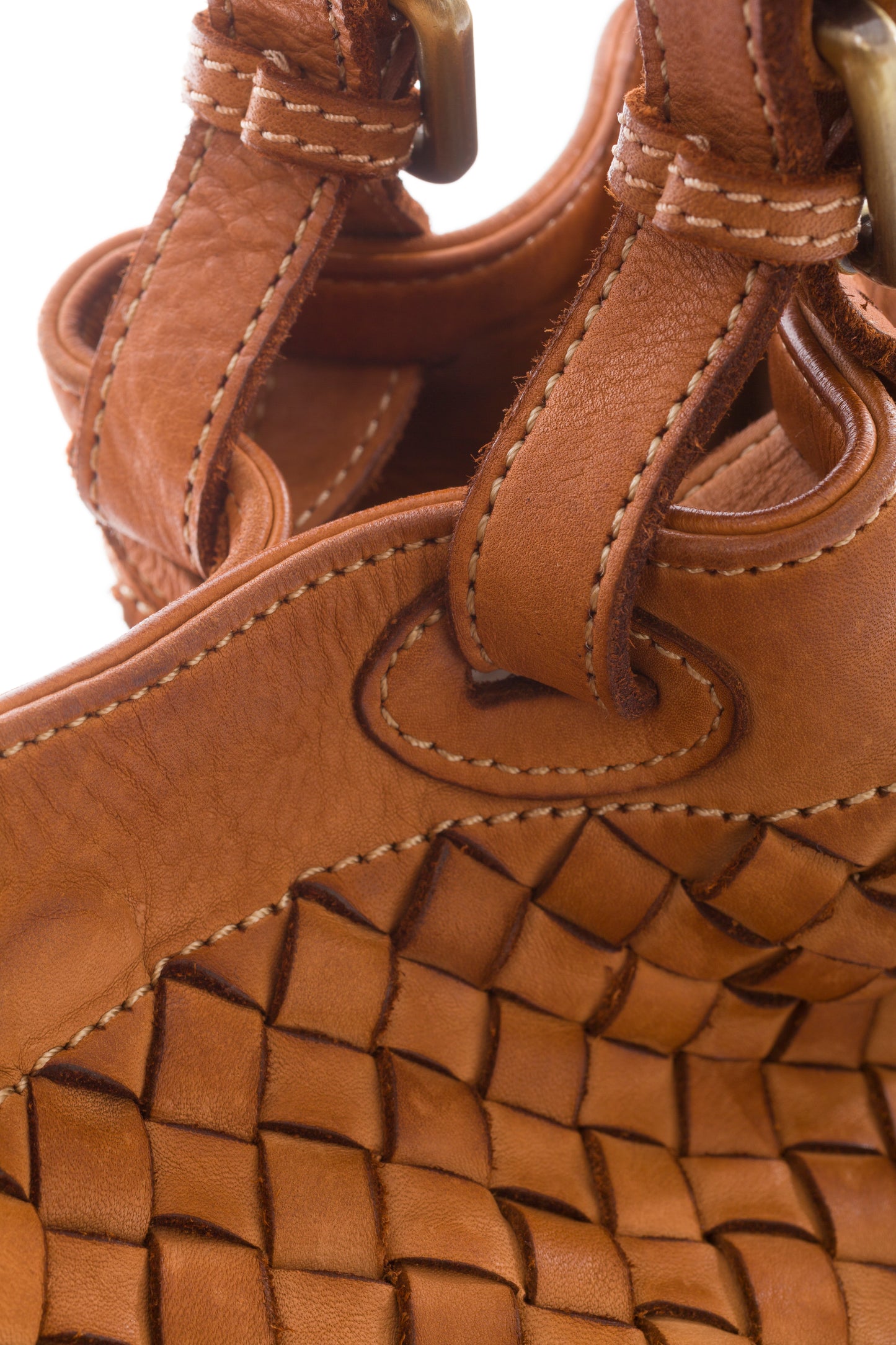Italian Braided Leather Handbag - Sara in Cognac - Made in Florence