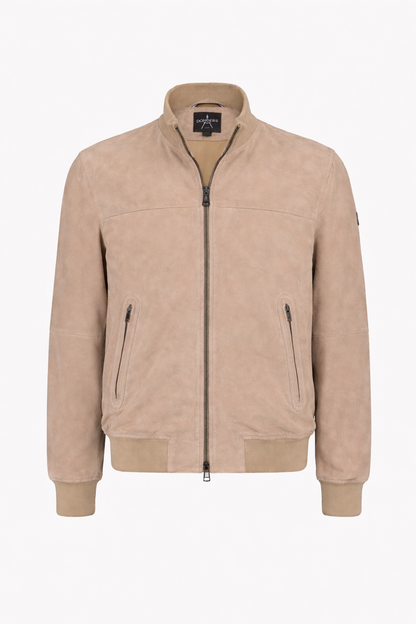 Luxe Geitensuède Bomberjas – Tijdloze Elegantie in Beige/Stone