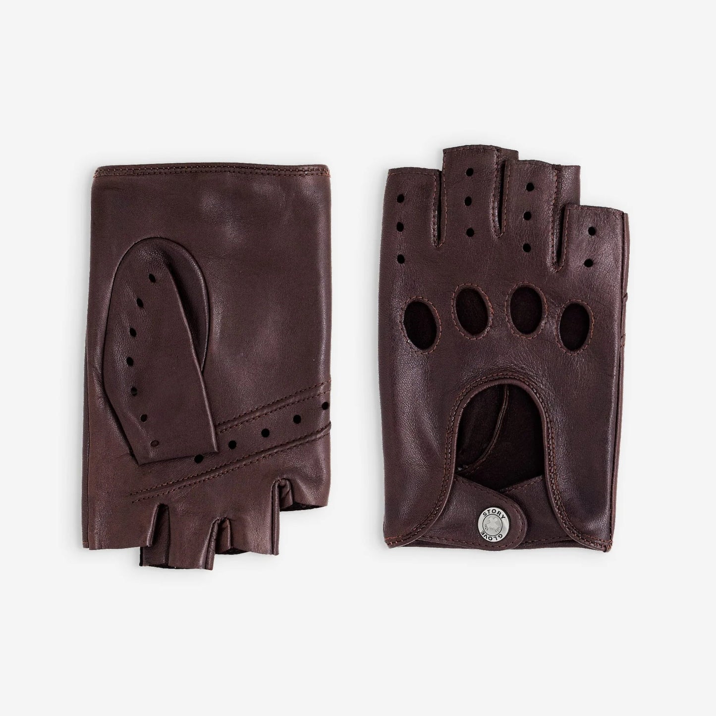 Driving Gloves Fingerless Lambskin - Unlined - Dark brown