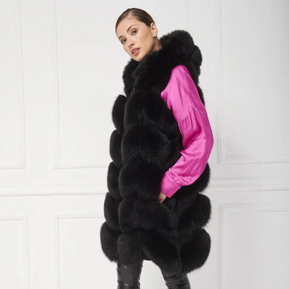 Luxury Long Faux Fur Vest - Black