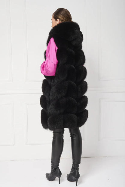Luxury Long Faux Fur Vest - Black
