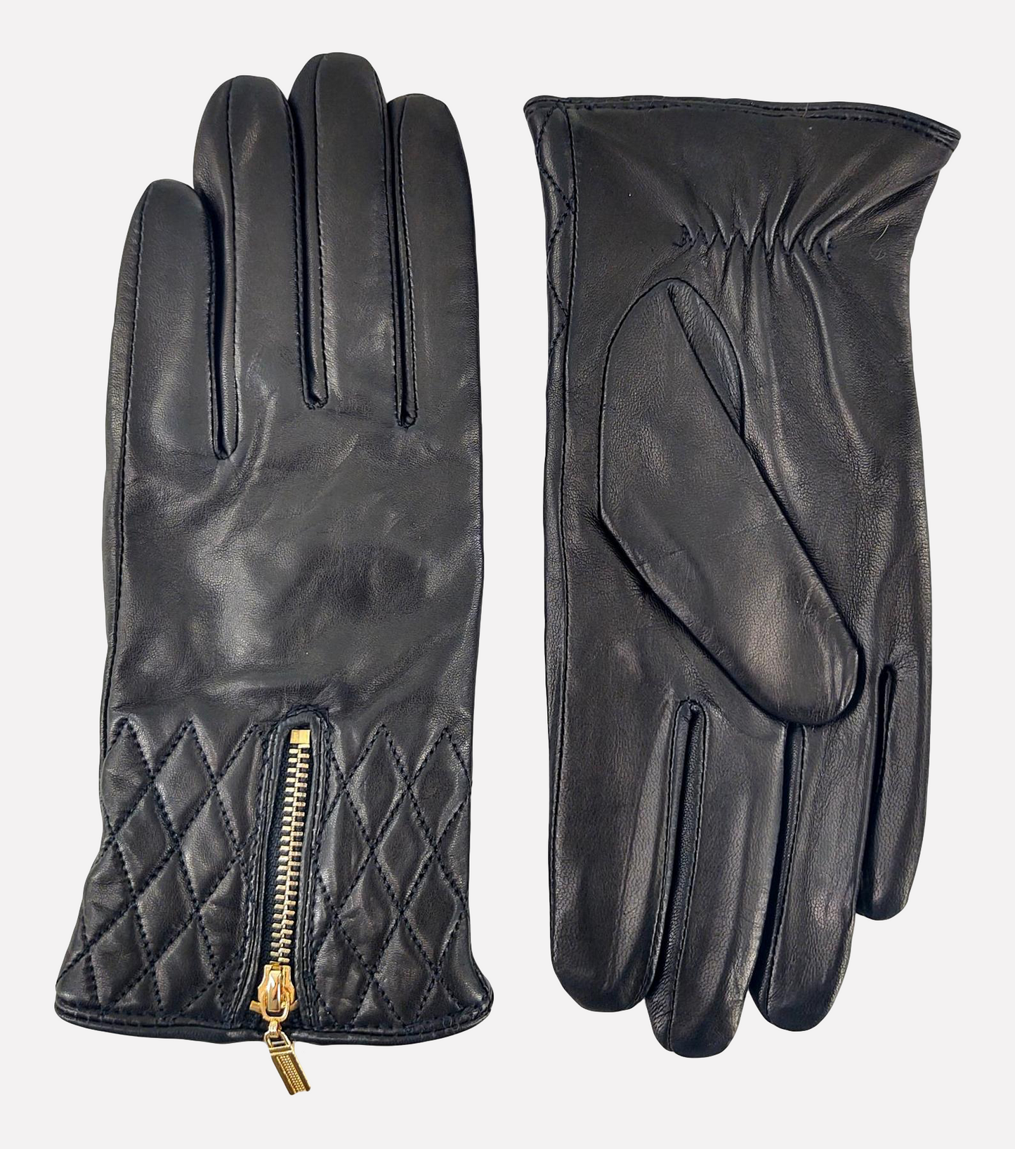 Leather gloves with zipper