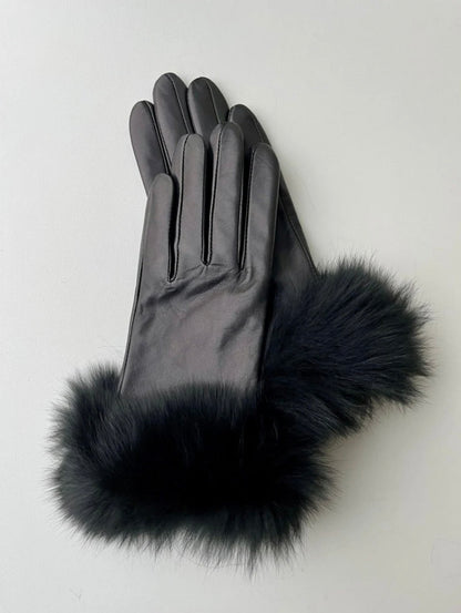 Lambskin Gloves with Fox Fur Trim