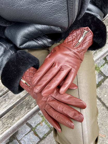 Lambskin Leather Gloves with Zipper
