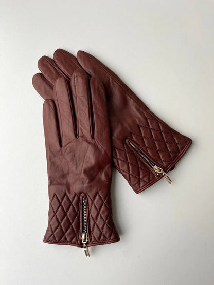 Lambskin Leather Gloves with Zipper
