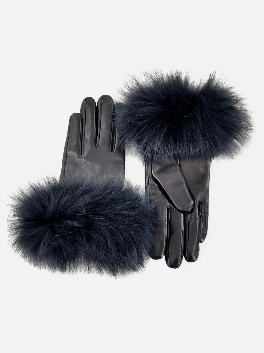 Leather gloves with fox fur trim