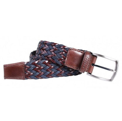 Gevlochten Leren Riem - Navy / Bruin