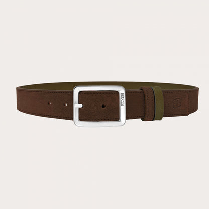 Riem Reversible in Kalfsleder / Suède - Khaki / Bruin