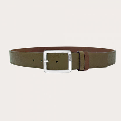 Riem Reversible in Kalfsleder / Suède - Khaki / Bruin